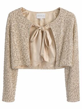 MABLE Satin Tie-Front Top in Champagne Beige